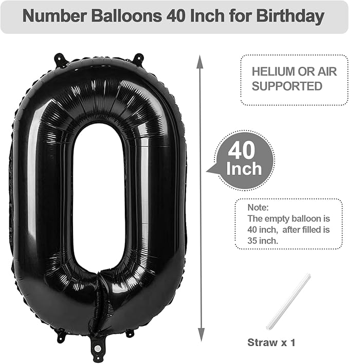 Number 50 Balloons, Balloons for Man Woman 50th Black Birthday Party Decoration, 40 Inch Foil Number Ballon for 50 Anniversary, Bridal Shower, Graduation, Halloween, New Year