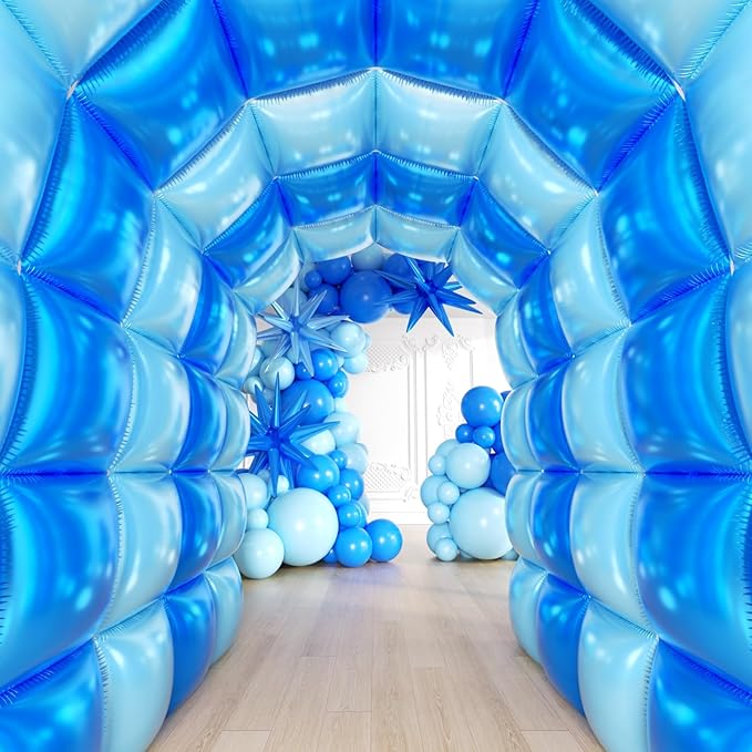 50pcs Blue Square Foil Balloons Wall Backdrop with 147pcs Blue Latex Balloon Garland Arch Kit, Double Sided Balloon Tunnel for Birthday Anniversary Graduation Baby Shower Party Decorations