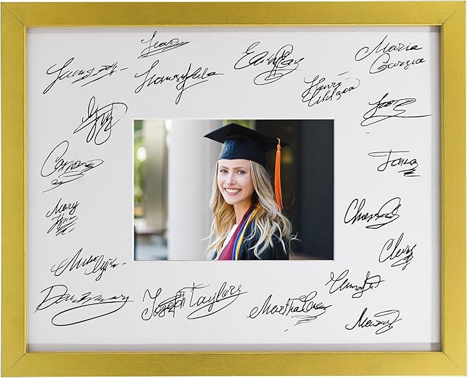 GraduatePro 11x14 Graduation Signature Board Picture Frame with 5x7 Mat for Wedding Birthday Guest Book Signing, Gold Frame with White Mat