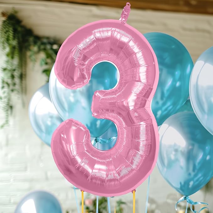 40 Inch Large Pink Number Celebration and Decoration Balloon for Birthday Parties, Graduations, Anniversaries, Weddings, Photo Shoots, Special Events - Helium Foil Mylar (Pink Number 3)