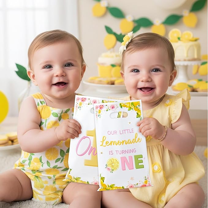Lemon 1st Birthday Party Favor Bags - 50Pcs Our Little lemonade is Turning One Goody Candy Treat Bags, Summer Lemon Themed Baby First Birthday Party Decorations for Baby Shower