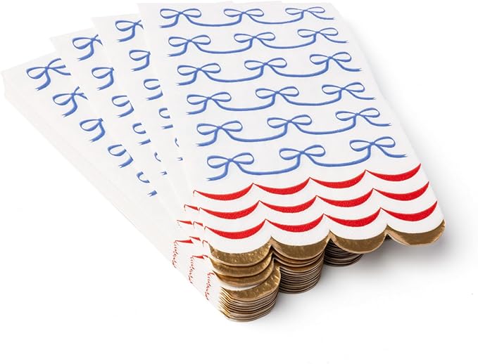 Bonjour Fête 4th of July Bow Flag Guest Towels | 3-Ply Fancy Large Napkins | Patriotic Parties & BBQs | Premium Party Table Decor | Party Supplies Decorations | Gold Foil | Pack of 20, 1/6 Folded