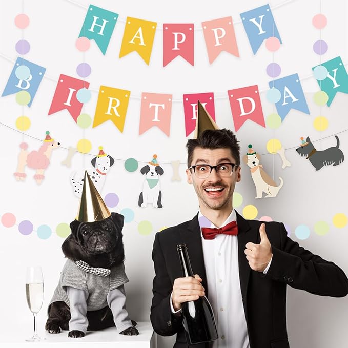 Dog Themed Banner Happy Birthday Banner Backdrop Colorful Decoration Kids Baby Dog Birthday Party Supplies