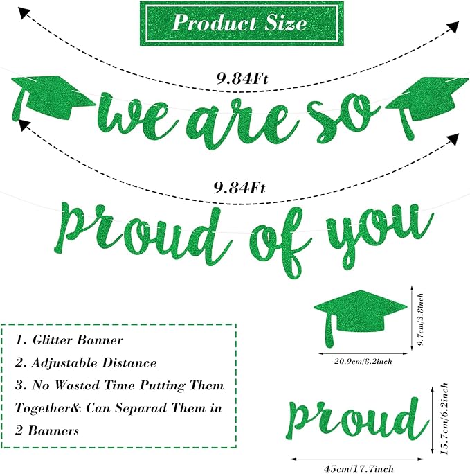2026 Graduation Decorations Pre-Strung Blingbling We Are So Proud of You Banner Glitter Graduation Garland for Class of 2026 High School College Grad Party (Green)
