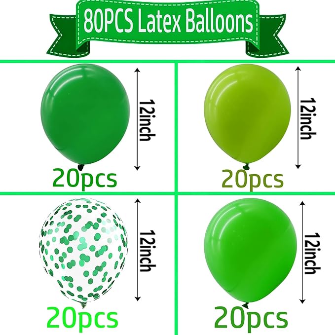 Green Balloons with Confetti Balloons 12 inch Latex Balloons 80 Pcs for Wedding Birthday Baby Shower Party Decorations