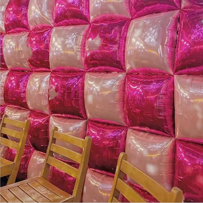 Hot Magenta Pink Square Foil Balloons Wall Backdrop Double Sided Metallic Balloon Tunnel Arch Garland Kit For Anniversary Bachelorette Birthday Engagement Bridal Baby Shower Party Decorations
