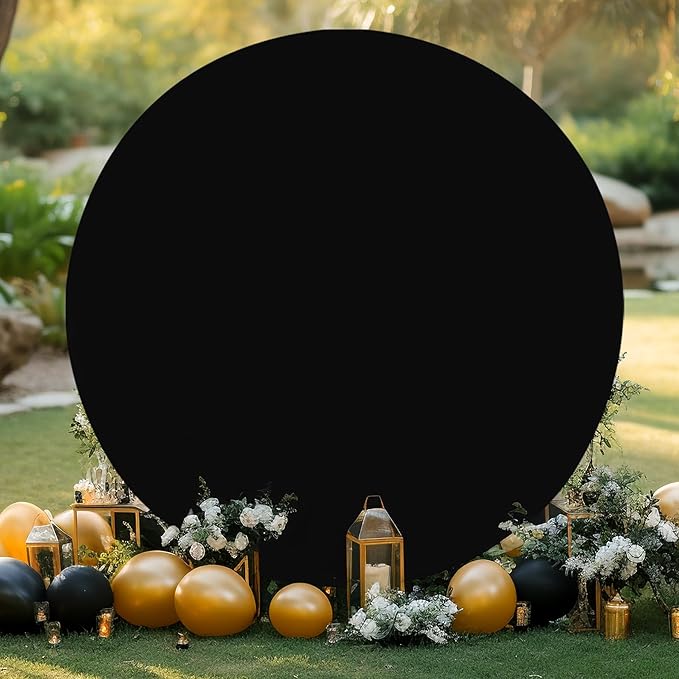 Gallety 7.2FT Black Round Backdrop Cover with Size Adjuster & 4 Metal Clips, Universal Fit for 5ft-7.2ft Circle Stand, Polyester Fabric Arch Cover for Wedding, Birthday Party, Videos, Graduation Decor