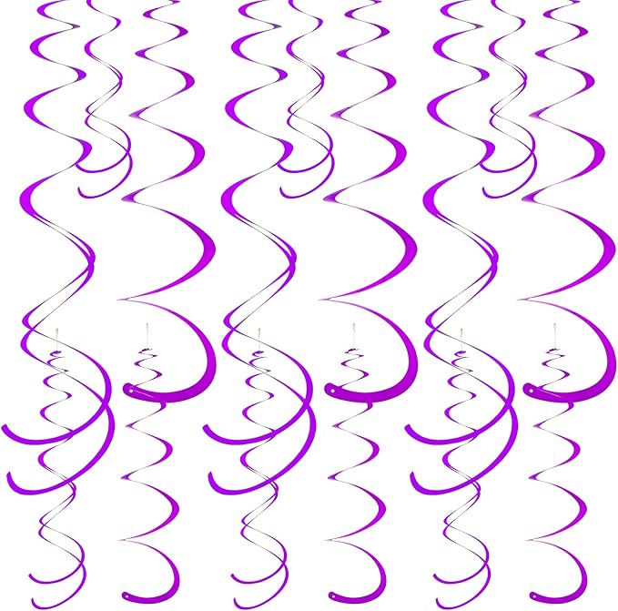 Colorful Ceiling Swirl Foil Decorations Hanging Plastic Streamer Themed Swirl Party Decoration for Halloween Celebration, Pack of 28 (Purple)