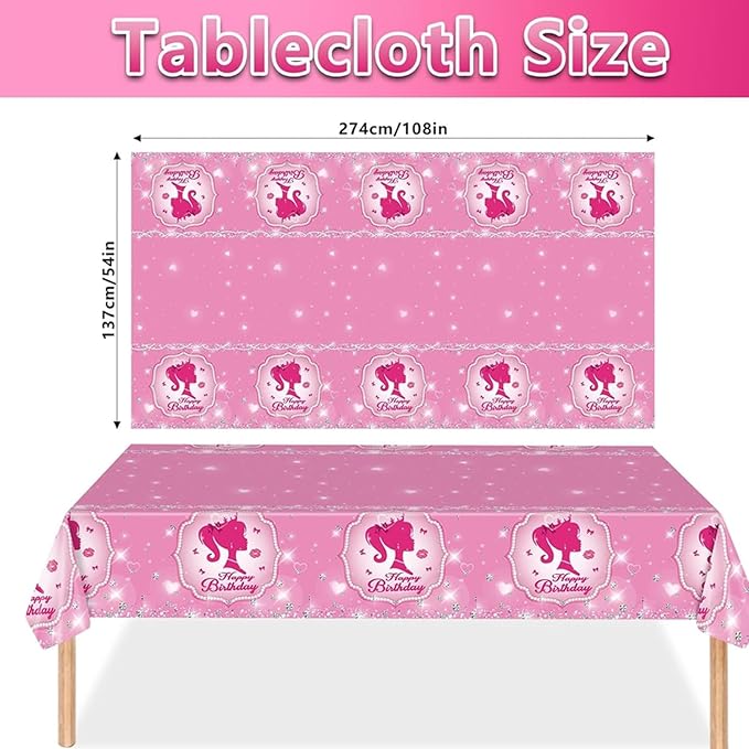 194 Pcs Pink Princess Party Supplies Kit for 24 Guests - Disposable Tableware Set with Plates Napkins Cups Cutlery Tablecloth & Banner, Ideal for Girls' Birthday Decorations