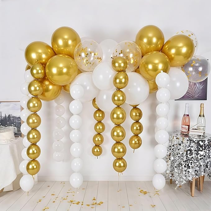 White and Gold Quick Link Balloons, 100PCS 10 Inch Small Baby Pink Linking Balloons for Making Balloon Wall Heart Arch Tails Balloon for Girls Wedding Birthday Baby Shower Engagement Party Decorations