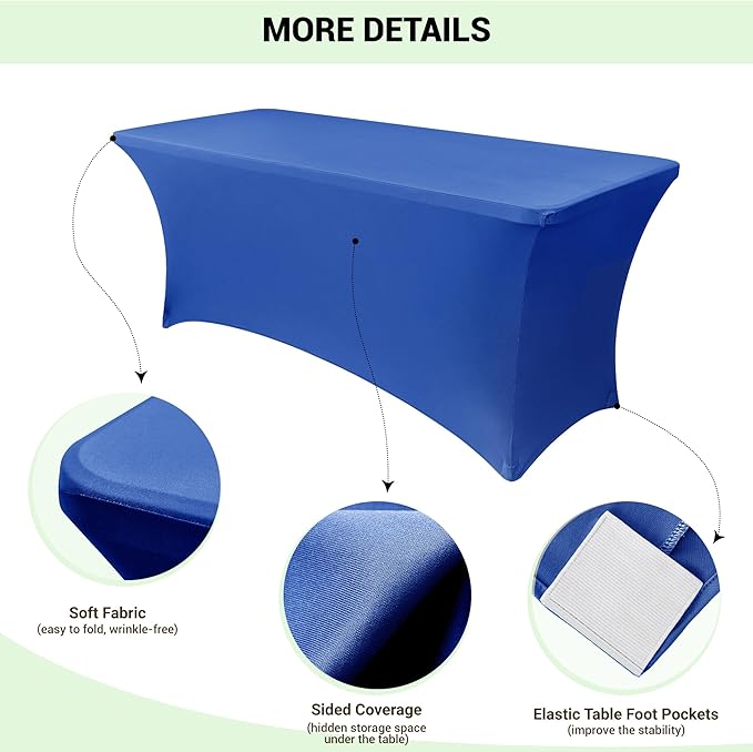 Obstal 4Ft Stretch Spandex Table Cover for Standard Folding Tables - 2 Pack Universal Rectangular Fitted Tablecloth for Party, Banquet, Events, Trade Show (Royal Blue, 48L x 24W x 30H Inches)