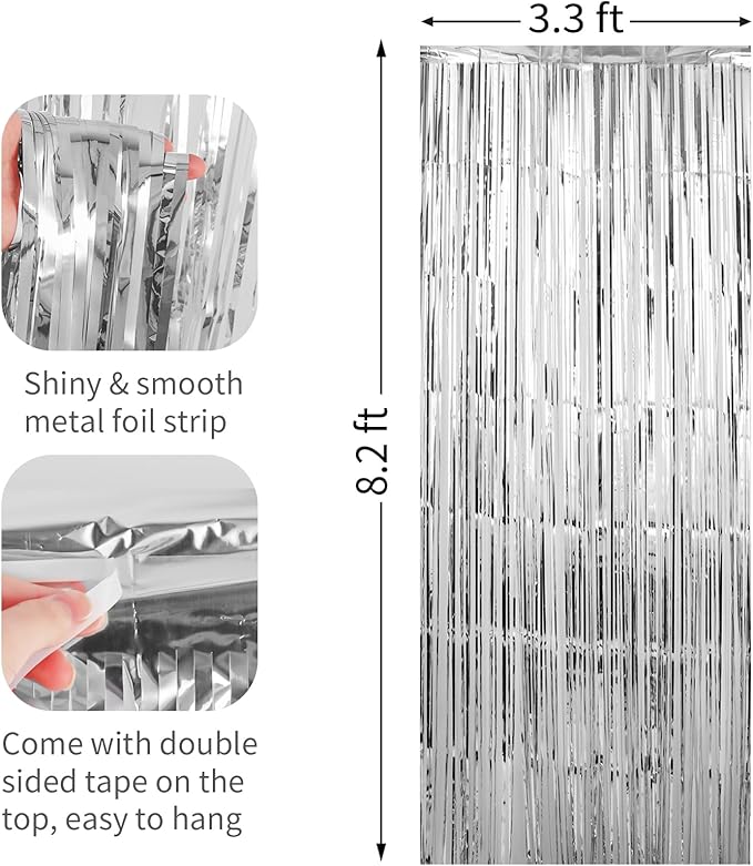 3 Pack Silver Foil Fringe Curtains Streamers Party Decorations 3.3 x 8.2 ft, Tinsel Curtain Fringe Backdrop for Parties, Silver Door Fringe Birthday Streamers, Photo Booth Backdrops, Party Decor