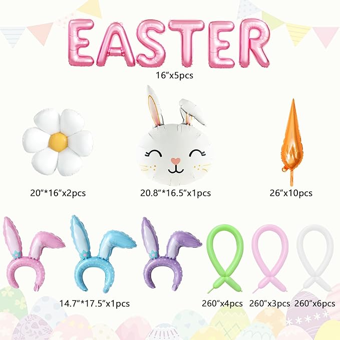 Easter Balloon Arch Kit, 149Pcs Pastel Balloon Garland with Bunny Daisy Foil Printed Balloons for Baby Shower Spring Birthday Party Decorations