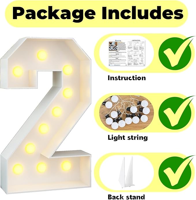 Marquee 4ft Number 2 Light Up Number White Large Mosaic Frame Slots-in Letter 2 for 2nd Birthday Party Decorations Pre-Cut Cardboard Giant Cut-Out Thick Foam Board 2025 Sign Graduation