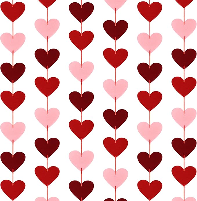 4 PCS Valentines Garland, Pre-Assemble Valentines Banner, Red, Pink, and Burgundy Galentines Day Decorations, Hanging Heart Banner for Romantic Anniversary Wedding Birthday Party Decorations