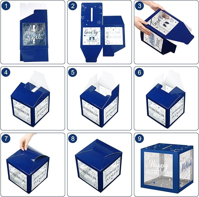 Funrous 51 Pcs Retirement Card Box Advice & Well Wishes Cards for Women Men Happy Retirement Party Decorations Going Away Party Favors(Blue and Grey)