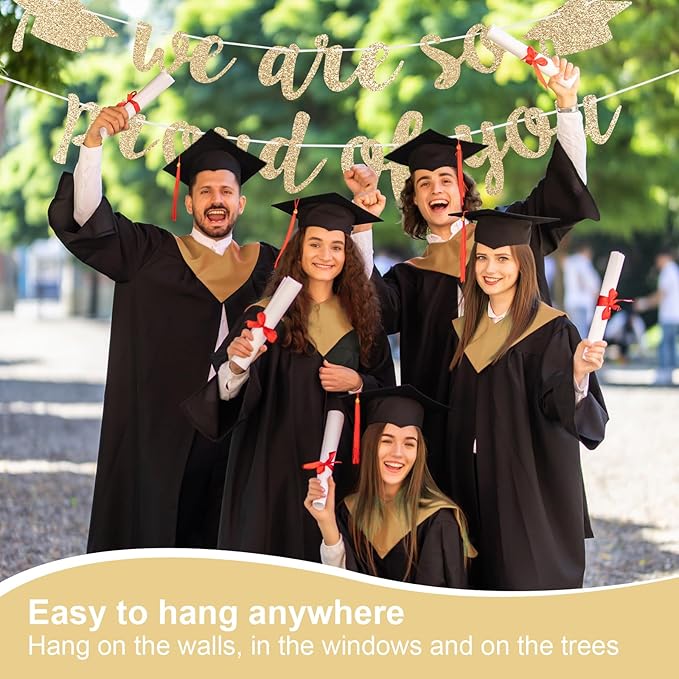 2026 Graduation Decorations Pre-Strung Blingbling We Are So Proud of You Banner Glitter Graduation Garland for Class of 2026 High School College Grad Party (Champagne Gold)