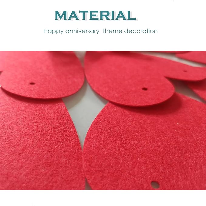 Happy Anniversary Banner, Red Heart Banner - Anniversary Decorations, Red and Gold