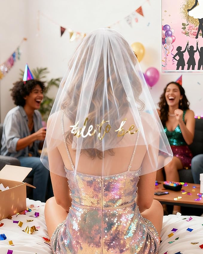 Bride to Be Wedding Veil Bachelorette Party Favors Accessories, White Bridal Shower Gifts for Bride Decorations Short Headband Engagement Gifts for Women