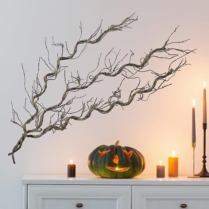 1Pcs 71inch Bendable Artificial Floral Grapevine Garland Fake Realistic Woody Tree Branches Plants Twigs Stems Trunk with Moss for Outdoor Mantel Wall Hanging Garden Halloween Jungle Room Decoration