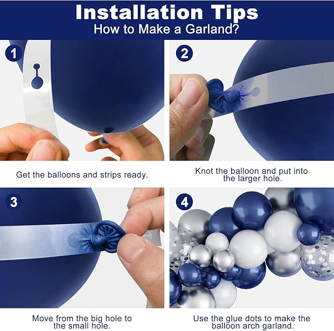 144PCS Navy Blue Silver Balloons Garland Kit, 18 12 10 5 inch Blue White Balloons and Silver Confetti Balloon Garland, Navy White Balloon for Graduation Birthday Baby Shower Wedding Party