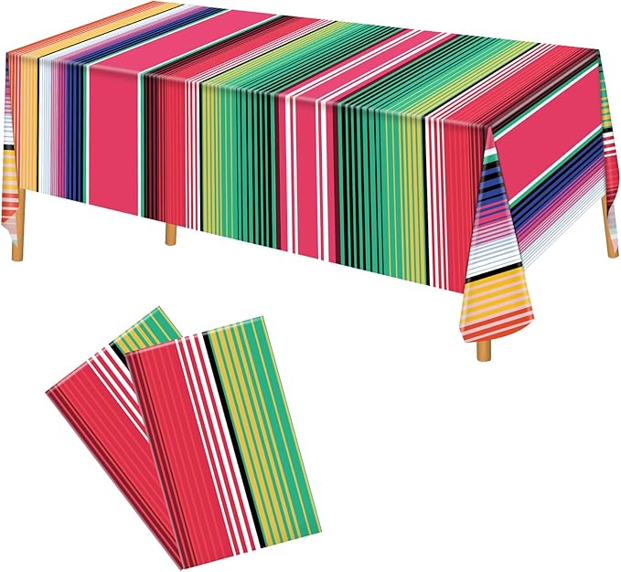 2 Pack Mexican Serape Tablecloth 54 x 108 Inch Disposable Plastic Tablecloth Mexican Striped Party Table Cover for Birthday Party Wedding Decorations Outdoor Picnics Dining
