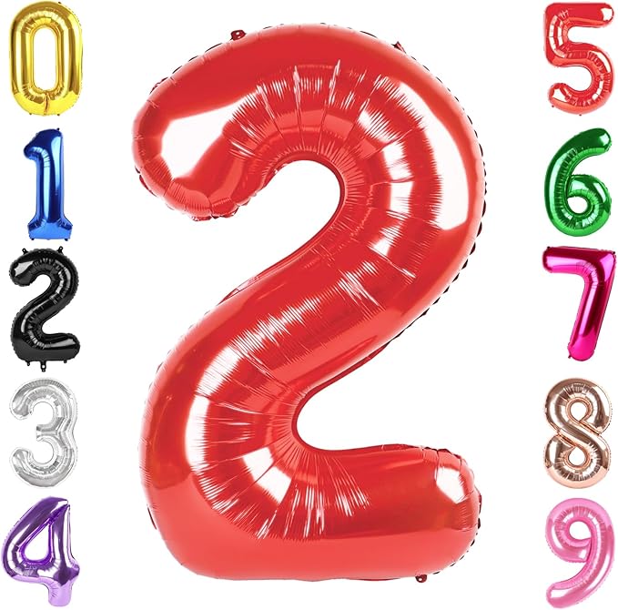 40 Inch Red Number 2 Balloon, Giant 2 Number Balloons for 2nd Birthday Decorations, Party Supplies for Baby Boy Girl, Red Party Decor