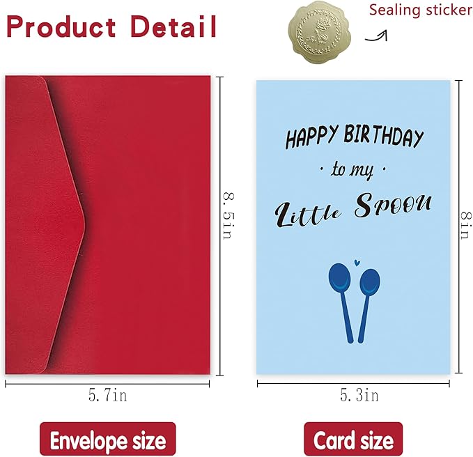 "Little Spoou Funny Birthday Card for Boyfriend/Girlfriend - Humorous Couple Spoon Design with Inside Joke Message, 8 * 5.3 Inch Premium Blue Watercolor Card Girlf for Fiancé/Husband/Wife