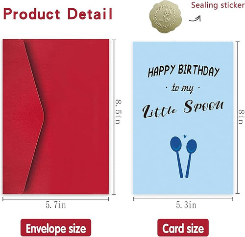 "Little Spoou Funny Birthday Card for Boyfriend/Girlfriend - Humorous Couple Spoon Design with Inside Joke Message, 8 * 5.3 Inch Premium Blue Watercolor Card Girlf for Fiancé/Husband/Wife
