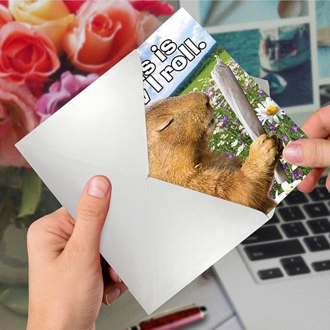 NobleWorks - 1 Happy Birthday Card with Funny Animals - Wildlife and Pet Humor, Fun Birthday Celebration Notecard - How I Roll C3956BDG