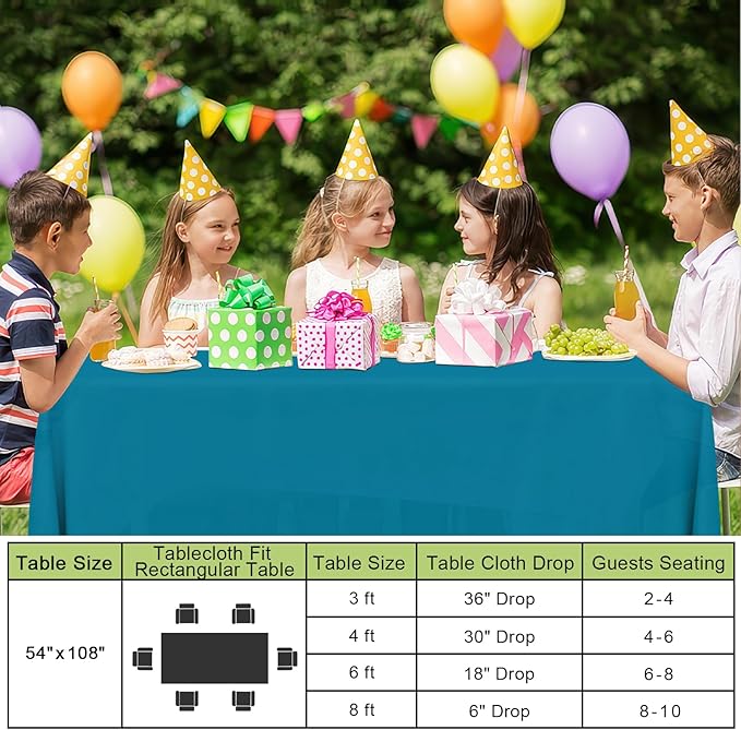 Smiry Disposable Table Cloth - 6 Pack, 54 x 108 Inch Waterproof Rectangle Tablecloths for Parties, Decorative Plastic Table Cover, Leakproof & Sturdy, Aqua