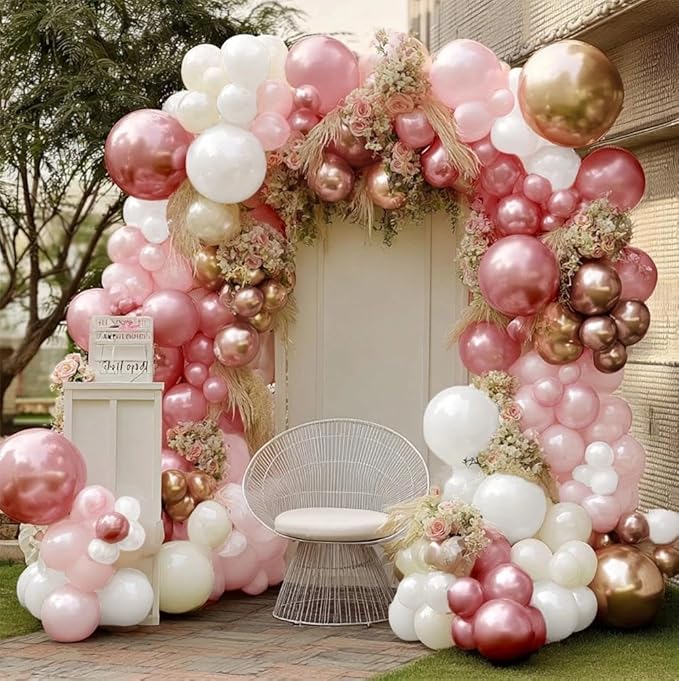 Pearl Pink White Balloon Garland Double Stuffed Pearl White Gold Balloons Blush Dusty Pink Balloon Arch Kit Metallic Gold Balloons For Baby Shower Bridal Wedding Birthday Neutral Party Decoration