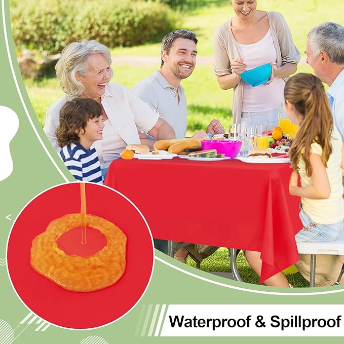 misaya 6 Packs Christmas Disposable Plastic Table Cloth, 54 x 108 Inch Waterproof Rectangle Tablecloth, Leakproof & Sturdy Decorative Table Covers for Easter, Picnic, Party and Outdoor, Red