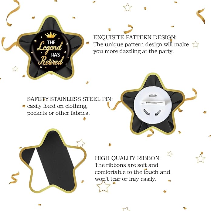 Black The Legend Has Retired Tinplate Badge Pin, Happy Retirement Button, I'm Retired Award Badge Pin, Farewell/Going Away Party Decorations for Men to Wear