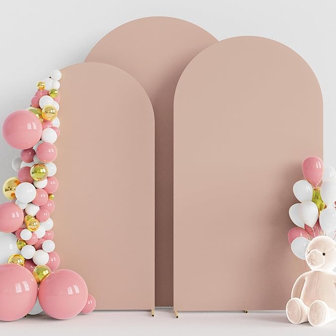 Wokceer Wedding Arch Cover (7.2FT, 6.6FT, 6FT) Set of 3 Spandex Fitted Wedding Arch Stand Covers for Round Top Chiara Arch Backdrop Stands Cover for Birthday Party Ceremony Banquet Decor Nude