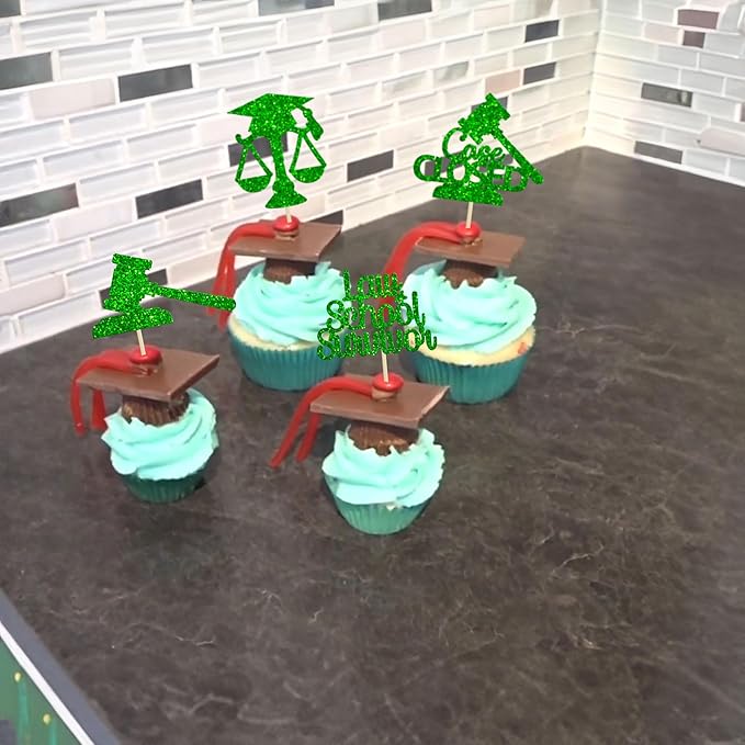 Gyufise 24Pcs Green 2026 Lawyer Graduation Cupcake Toppers Glitter Class Of 2026 Lawyer Grad Cake Toppers Cap Diploma Cupcake Picks 2026 Graduation Theme Party Cake Decorations Supplies
