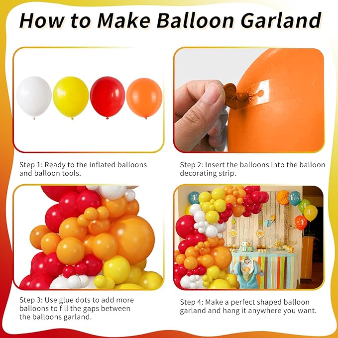 Balloon Garland Arch Kit Red Yellow Orange White Latex Balloons Orange Red Party Balloons for Boys Firemen Firefighter Pizza Birthday Party Fire Truck Engine Fall Thanksgiving Party Decorations