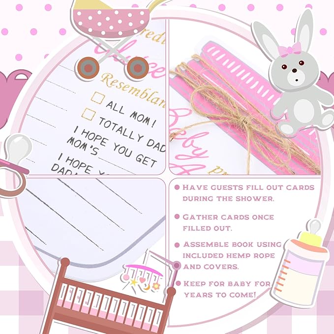 Lincia 50 Pcs Baby Shower Prediction and Advice Cards Pink Mason Jar Baby Prediction Cards for Girl or Boy Gender Reveal Decorations Gender Neutral Decor Activity Games Keepsake for New Parents