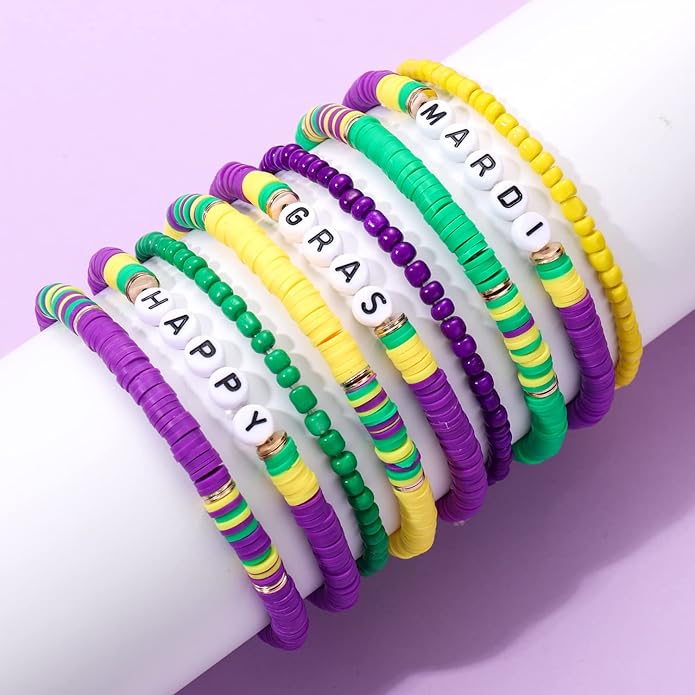 Surfer Heishi Bracelets for Women Stackable Rainbow Vinyl Disc Clay Beaded Stretch Bracelets Elastic Layering Friendship Bracelets Boho Summer Beach Jewelry