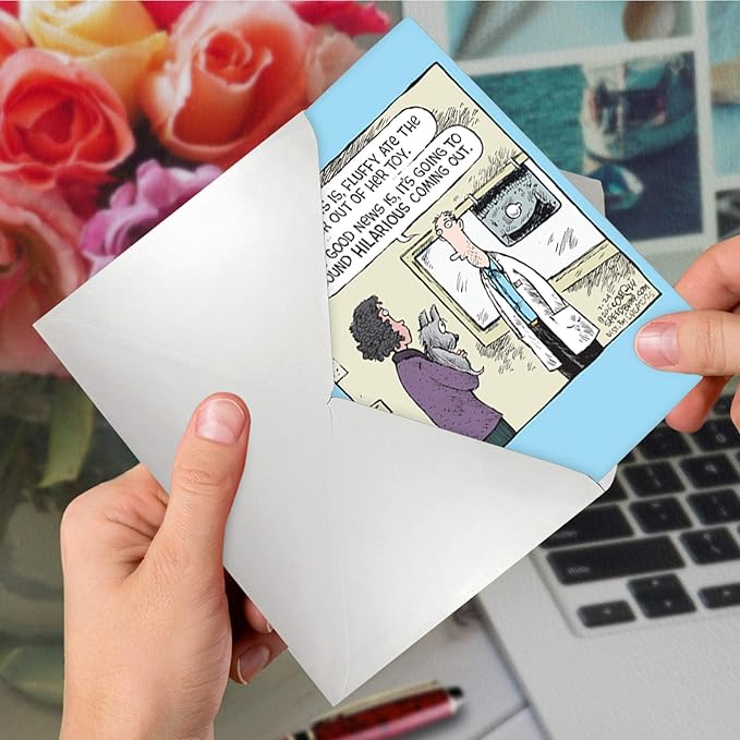 NobleWorks - 1 Humor Birthday Card with Envelope - Funny Cartoons for Birthday Greetings, Celebration Notecard - Squeaker Toy C2624BDG