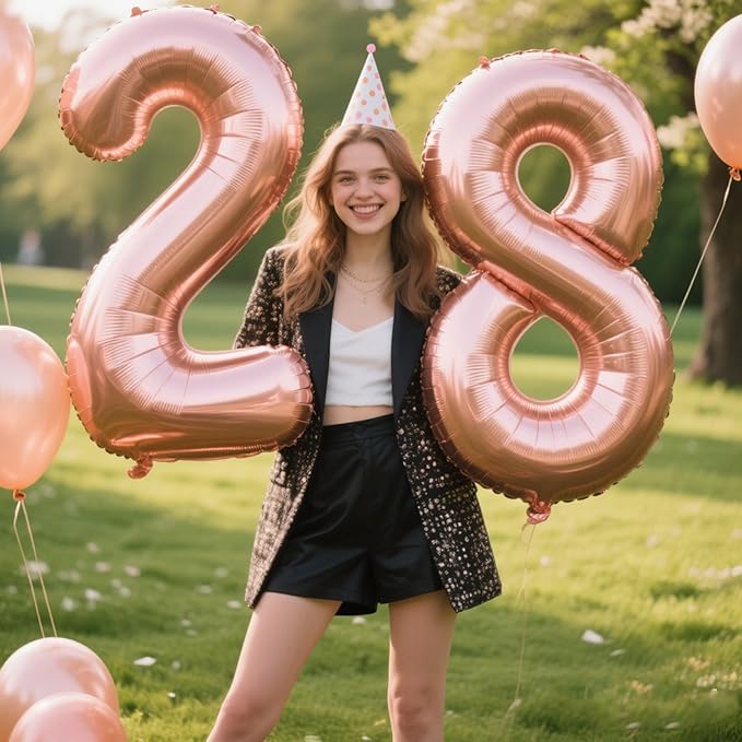 Rose Gold Number 8 Balloon Foil Mylar Number 8th Birthday 40 Inch Big Giant Helium Number for 18 28 Birthday Decor,Boys Girl Party Supplies & 80 Anniversary Events