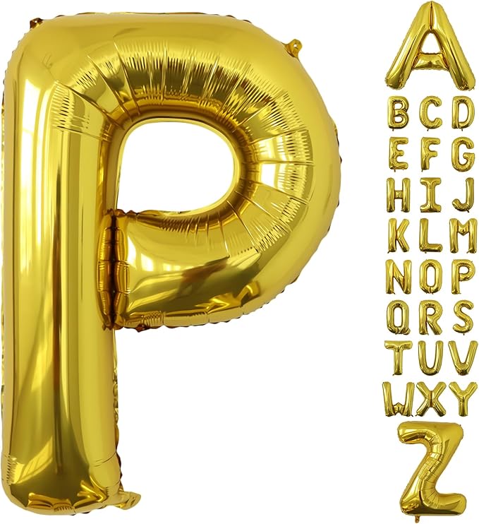 Letter Balloons Gold Party Balloon - 40 Inch Large Gold Letter P Balloon, Letter Balloon Birthday Decorations, Balloon for Women Men Anniversary Party Decorations Supplies