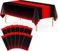 12 Pack Black and Red Tablecloth Party Decorations Plastic Black Tablecloth Printed Red Table Runner 54 x108 Inch Disposable Rectangle Table Cover for Birthday Wedding Graduation Anniversary