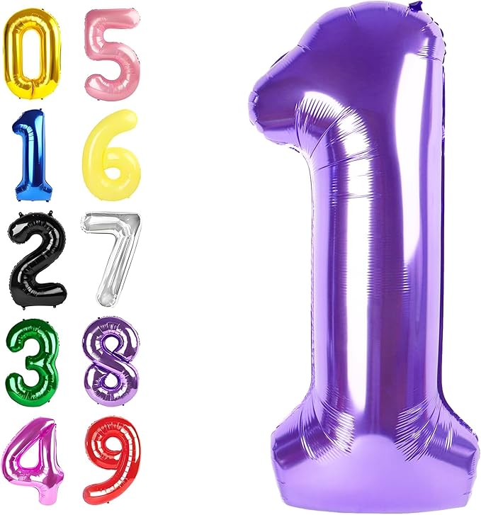 Birthday Number Balloons 40 Inch, 1 Balloon for Birthday Party, Purple One Balloons Foil Number 1 Ballon for 1, 10, 13, 16, 18, 21, 100 Celebration, Boy and Girl, Baby Shower, Anniversary Decor