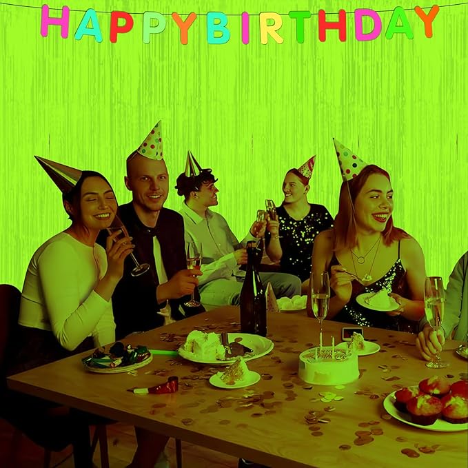 6 Pack 3.3Ft x 6.6Ft Yellow Glow in The Dark Foil Fringe Curtain Backdrop Party Supplies, Fluorescent Macaron Metallic Tinsel Foil Streamers Curtain Photo Booth for Neon Birthday Party Decorations
