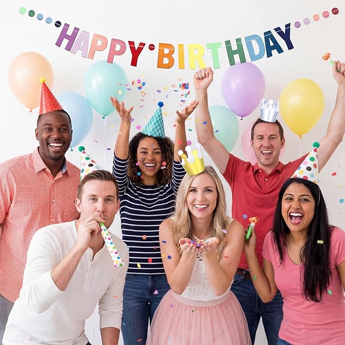 22PCS Birthday Party Hats Set Includes 1PC Happy Birthday Banner, 11PCS Cone Hats and 10PCS Party Blowers, Reusable Birth day Hat Set for Holiday Decorations, Photo Props, Birth Day Parties Supply