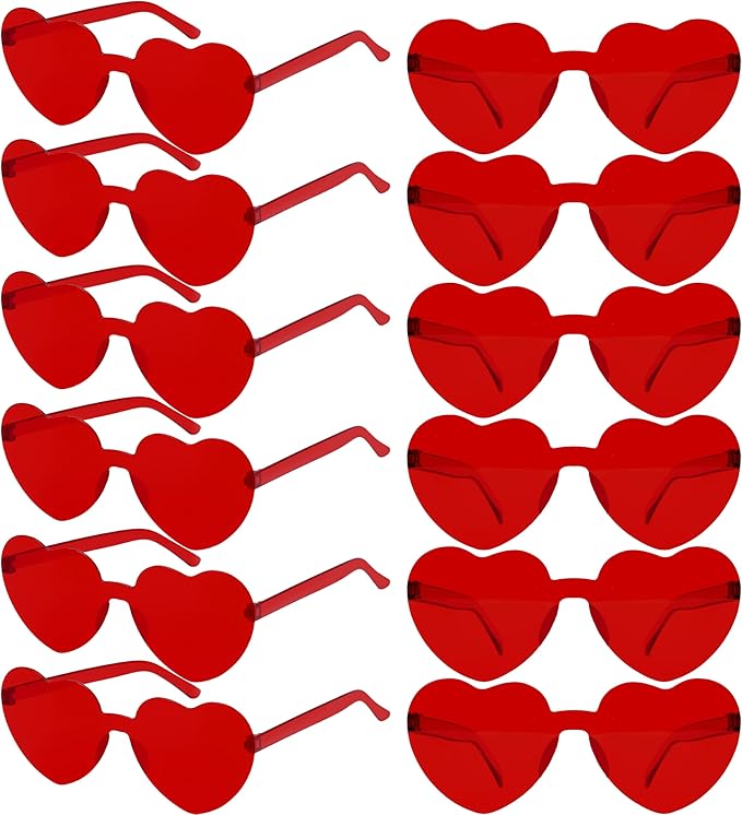 2/4/8/12/20 Pairs Heart Shaped Sunglasses Transparent Heart Glasses Rimless Trendy Eyewear for Valentines Party Favor