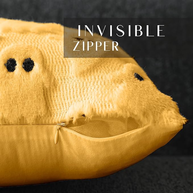 DFXSZ Halloween Pillow Covers 20x20 inch Set of 2 Yellow Ghost Throw Pillow Cases Soft Plush Faux Fur Wool Couch Cushion Case for Chair Sofa Bedroom Living Room Home Decor PTK03H20