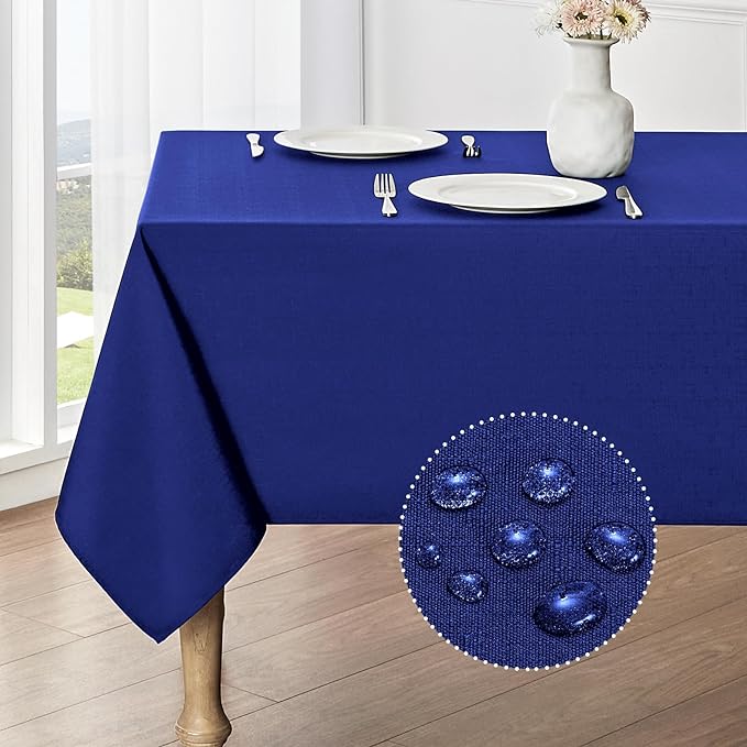2 Pack Rectangle Tablecloth, 60x104 inch, Water Resistant Wrinkle Free Linen Textured Table Cloth Washable, Decorative Fabric Table Cover for Dining, Party and Camping, Royal Blue