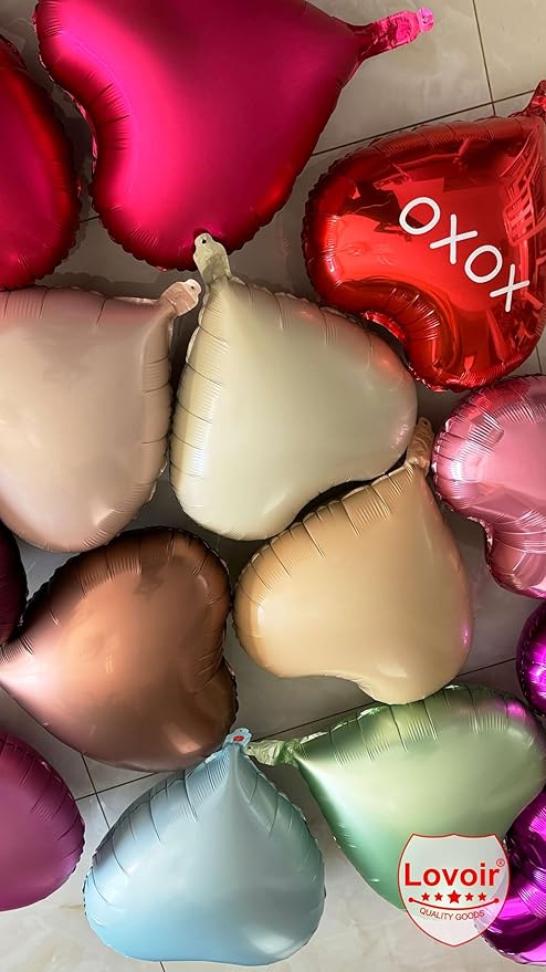 Lovoir 12 Pcs Pink Heart Shape Foil Mylar Balloons 18 Inch Love Balloons for Valentine's Day Birthday Party Decorations Wedding Engagement Romantic Decor (Pearl Pink & White & Rose Gold)